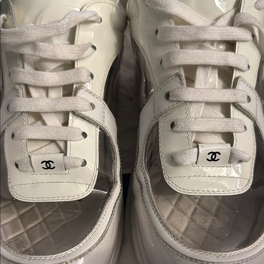 Chanel White Sneakers with Logo